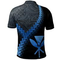Hawaii Kanaka Maoli Polo Shirt Coat Of Arms With Polynesian Tattoo Blue - Polynesian Pride