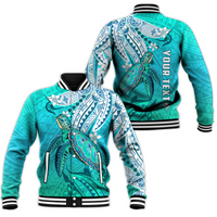 (Custom Personalised) Hawaiian Islands Baseball Jacket Turtle Mix Hawaii Polynesian LT13 Unisex Blue - Polynesian Pride
