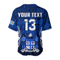 (Custom Text and Number) Fiji Rugby Baseball Jersey Flying Fijians Blue Tapa Pattern LT13 - Polynesian Pride