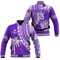 (Custom Text and Number) Fiji Rugby Sevens Baseball Jacket Fijian 7s Tapa Polynesian Purple LT13 Unisex Purple - Polynesian Pride