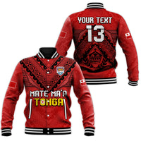 (Custom Text and Number) Tonga Rugby MMT Baseball Jacket Ngatu Mate Maa Tonga Simple LT13 Unisex Red - Polynesian Pride