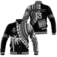 (Custom Text and Number) Fiji Rugby Sevens Baseball Jacket Fijian 7s Tapa Polynesian LT13 Unisex Black - Polynesian Pride