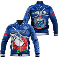 Samoa Rugby Baseball Jacket Manu Samoa Polynesian Hibiscus Blue Style LT14 Unisex Blue - Polynesian Pride