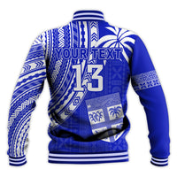 (Custom Text and Number) Fiji Rugby Sevens Baseball Jacket Fijian 7s Tapa Polynesian Blue Ver.02 LT13 - Polynesian Pride