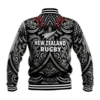 New Zealand Silver Fern Rugby Baseball Jacket All Black NZ Maori Pattern LT13 - Polynesian Pride
