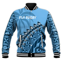(Custom Text And Number) Fiji Tapa Rugby Baseball Jacket Fijian Cibi Dance Tapa Pattern Blue LT14 - Polynesian Pride