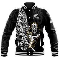 New Zealand Silver Fern Rugby Baseball Jacket All Black Maori Version Black LT14 Unisex Black - Polynesian Pride