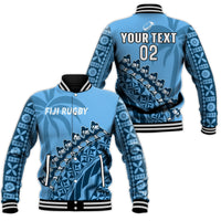 (Custom Text And Number) Fiji Tapa Rugby Baseball Jacket Fijian Cibi Dance Tapa Pattern Blue LT14 Unisex Blue - Polynesian Pride