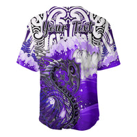 (Custom Personalised) Manaia Maori Baseball Jersey Fern Aotearoa Purple Waves LT13 - Polynesian Pride