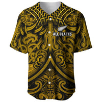 New Zealand Silver Fern Rugby Baseball Jersey All Black Gold NZ Maori Pattern LT13 Gold - Polynesian Pride
