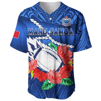 (Custom Text And Number) Samoa Rugby Baseball Jersey Manu Samoa Polynesian Hibiscus Blue Style LT14 - Polynesian Pride