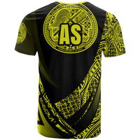 American Samoa T Shirt Yellow Polynesian Patterns Sport Style - Polynesian Pride
