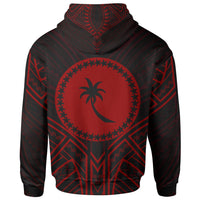 Chuuk State Zip Hoodie Chuuk State Seal Red Tribal Patterns - Polynesian Pride