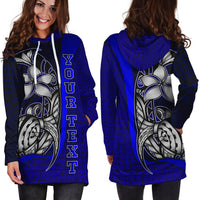 Polynesian Hawaii Custom Personalised Hoodie Dress Blue - Turtle with Hook - Polynesian Pride