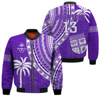 (Custom Text and Number) Fiji Rugby Sevens Bomber Jacket Fijian 7s Tapa Polynesian Purple LT13 Unisex Purple - Polynesian Pride