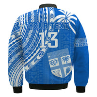(Custom Text and Number) Fiji Rugby Sevens Bomber Jacket Fijian 7s Tapa Polynesian Blue Ver.01 LT13 - Polynesian Pride