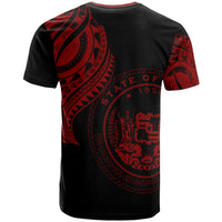 Hawaii T Shirt Hawaii Tatau Red Patterns With Coat of Arms - Polynesian Pride