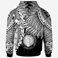 Northern Mariana Islands Polynesian Zip up Hoodie Tribal Wave Tattoo White - Polynesian Pride
