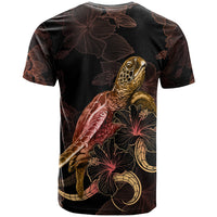 TahitiPolynesian T Shirt Turtle With Blooming Hibiscus Gold - Polynesian Pride