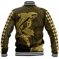 Hawaii Baseball Jacket Shark and Turtle Mix Kakau Gold LT9 - Polynesian Pride