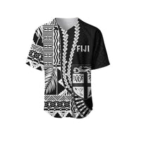 (Custom Personalised) Fiji Basebal Jersey Masi Tapa Patterns Black Style LT6 - Polynesian Pride