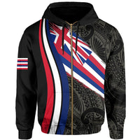 Hawaii Flag Polynesian Hoodie Zip Beige Ten Style - Polynesian Pride