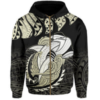 Hawaii Polynesian Aumakua Hammerhead Shark Hoodie Zip Cloud Style Beige - Polynesian Pride