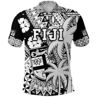 Fiji Coat Of Arms Polo Shirt Masi Tapa Mixed Palm Tree No1 Black Version LT9 Black - Polynesian Pride