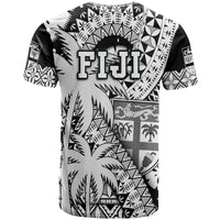 Fiji Coat of Arms T Shirt Masi Tapa Mixed Palm Tree No1 Black Version LT9 - Polynesian Pride