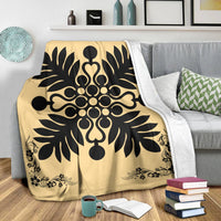 Hawaiian Quilt Maui Plant And Hibiscus Premium Blanket - Black Beige - AH - Polynesian Pride