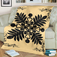Hawaiian Quilt Maui Plant And Hibiscus Premium Blanket - Black Beige - AH - Polynesian Pride