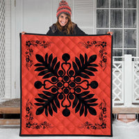 Hawaiian Quilt Maui Plant And Hibiscus Premium Quilt - Black Orange - AH - Polynesian Pride