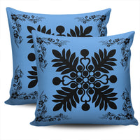 Hawaiian Quilt Maui Plant And Hibiscus Pattern Pillow Covers - Black Pastel - AH - Polynesian Pride