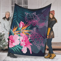 Hawaii Pink Turtles Hibiscus Tropical Premium Blanket - Vint Style - AH - Polynesian Pride