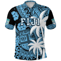 Fiji Coat Of Arms Polo Shirt Masi Tapa Mixed Palm Tree No1 Blue Version LT9 Blue - Polynesian Pride