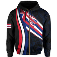 Hawaii Flag Polynesian Hoodie Zip Blue Ten Style - Polynesian Pride