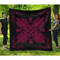 Hawaiian Quilt Maui Plant And Hibiscus Premium Quilt - Burgundy Black - AH Burgundy - Polynesian Pride