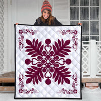Hawaiian Quilt Maui Plant And Hibiscus Premium Quilt - Burgundy White - AH - Polynesian Pride