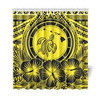 Hawaii Map Honu Hibiscus Yellow Polynesian Shower Curtain - Polynesian Pride