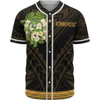 Chuuk State Baseball Shirt - Polynesian Gold Patterns Collection Unisex Black - Polynesian Pride