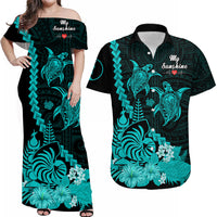 Custom New Caledonia Valentine Couple Matching Dress and Hawaiian Shirt My Sunshine Polynesia Turtle Turquoise LT14 Turquoise - Polynesian Pride