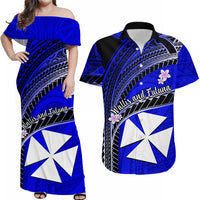 Custom Wallis And Futuna Matching Dress and Hawaiian Shirt Plumeria Flowers with Blue Polynesian Pattern LT14 Blue - Polynesian Pride
