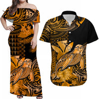 Custom Hawaii Monk Seal Matching Dress and Hawaiian Shirt Kakau with Kanaka Gold LT14 Gold - Polynesian Pride