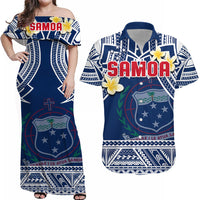 Custom Polynesian Matching Dress and Hawaiian Shirt Samoan Plumeria Flowers LT14 Blue - Polynesian Pride