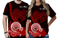 Custom FSM Valentine Couple T Shirt Heart Love Tropical Flowers Red LT14 No Men - Polynesian Pride