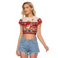 Hawaii Mele Kalikimaka Raglan Cropped T Shirt Dabbing Santa Red Merry Christmas LT14 Female Red - Polynesian Pride