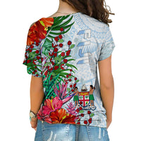 (Custom Personalised) Fiji Cross Shoulder Shirt Proud Fijian Tapa mix Tagimoucia Flowers LT13 - Polynesian Pride