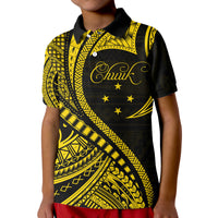 Chuuk Polo Shirt Federated States of Micronesia Gold Wave Style LT9 Kid Gold - Polynesian Pride