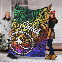 Chuuk Premium Blanket - Rainbow Polynesian Pattern White - Polynesian Pride