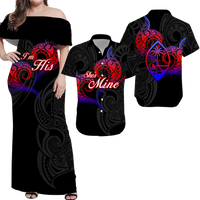 Valentine Day Guam Matching Dress and Hawaiian Shirt Heart Tribal LT12 Black - Polynesian Pride